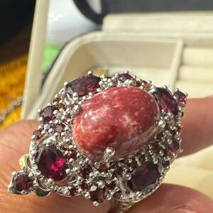 Elegant Silver and Gold Red Gemstone Ring